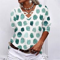 Ženska modna casual s majicom PL-izrez Polka tat print plus veličina majica