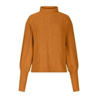WHLBF Plus Dukseri veličine za žene, ženski ležerni čvrsti dugi rukav debeli pleteni pulover Crewneck džemper