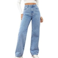 Žene visokog struka ravne širine traper pantalone labave FIT Classic Boyfriend farmerke pantalone sa džepovima svijetloplava