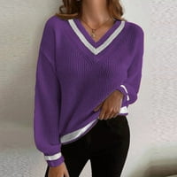 Buigttklop Nema granica džemperi za žene Cleance Plus size Ženski povremeni bluza s V-izrezom dugih rukava patchwork džemper ljubičasta