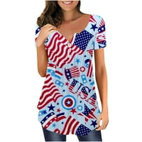 Fartey Žene 4. jula vrhovi Tunic Comfy kratkih rukava Crewneck majice Dressy Casual American Flag Ispiši