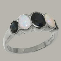Britanci napravio je 10k bijeli zlatni prirodni safir i Opal ženski prsten - Veličine opcije - Veličina 7,75