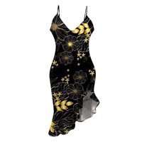 Cleariance Miarhb Dame Party haljina omotana hip suknja V izrez Cvijet Print Black XXL Ljetni poklon