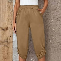 Ženske obrezirane hlače Ljeto casual labavo udobne čvrste boje elastične struke Capri hlače šorc sportske