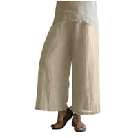Ženske hlače opuštene pune boje elastične struk pamučne i posteljine velike casual pantalone Capri