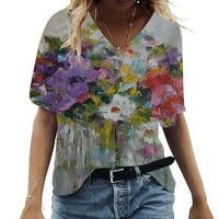 Tklpehg T majice za žene Ljeto ličnosti Ispisano modni kratki rukav casual opušteni fit V-izrez košulje
