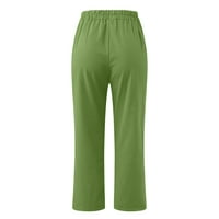 USMIXI ženski capris casual čvrsti elastični struk prozračne udobne hlače plus veličine labave ravne kašike za slobodno vrijeme sa džepnim zelenim m