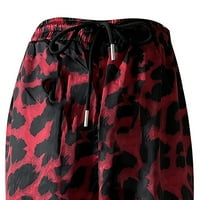 Ernkv ženski jogger ravne hlače Leopard Print Comfy pantalone Ljetna odjeća Ležerne prilike za crtanje Sport Moda Retro visoki elastični struk crveni l