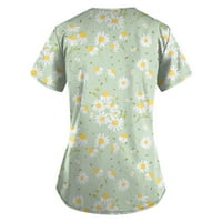 Bluze za žene Ženska modna cvjetna print Top V-izrez kratki rukav na radnoj odjeći s džepovima tiskane