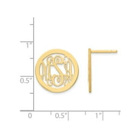 Čvrsti 14K žuti zlatni laserski srednji monogram krug minđuše