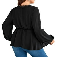 Ženska crna obična duboka blutna ležerna bluza dugih rukava plus veličine