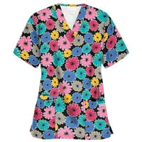Ženske vrhove bluza radna odjeća kratki rukav cvjetni ženski majica posada vrat ljetna ružičasta s