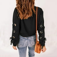 Ljetna majica Crna ženska modna trend okrugli izrez Pulover pulover Ležerne prilike dugih rukava s dugim
