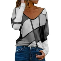 Ženske duksereKints modne geometrijske V-izreze tiskane majice s dugim rukavima TOP Streetwear Grey