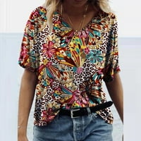 Hesxuno modne žene tiskati majicu V-izrez kratki rukav casual tee vrhovi bluza
