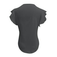Ženski vrhovi ženski modni ljetni casual ruffle kratki rukav okrugli vrat čvrsti top tamno sivi s