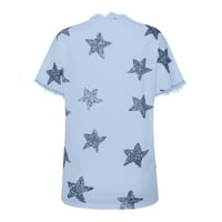 Ženski bluze Žene Ljeto V-izrez Star Print kratki rukav čipke patchwork T-majice Bluza Blue XXXL