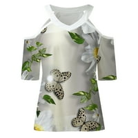 Zodggu tuničke majice za žene izvan ramena kratki rukav ženski vrhovi leptir Daisy grafička bluza Ljetna
