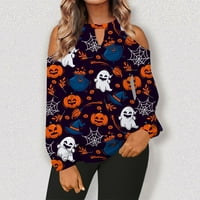 Strungten ženska majica modni Halloween Ispiši labavi ležerni dugi rukav okrugli vrat