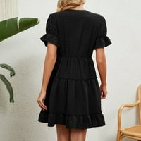 FINELYLOVE haljine za curvy Women Cami haljina za žene V-izrez Čvrsti kratki rukav mini crni
