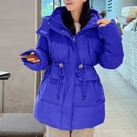SNGXGN ženski dugi puffer kaputić s kapuljač kapuljača naduvana jakna Žene, plava, veličina 2xl