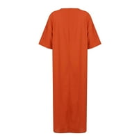Haljine za žene Ženska pomaka kratkih rukava V-izrez Čvrsta elegantna labava haljina narandžasti XL