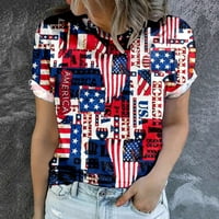 Wanyng Ženska američka majica za zastavu Kratki rukav Okrugli izrez SAD 4. dan 4. jula Zastava gornjih