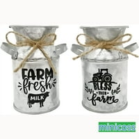 Farmhouse Tie Lay Tin Jugs Farm Svježe mlijeko blagoslovi ove farme stolni dekori, skup od 2