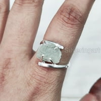 Prirodni akvamarinski prsten, grubi akvamarin draguljski prsten, mart rođenje, križ zatvorenog, srebrnog,