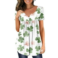 Thirts Ženska grafička cvjetna tiskana V-izrez kratki rukav gornji gumb Pleased casual fit bluza za odmor Daily Bay Majice za žene