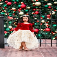 Djevojke Božićne haljine Red Flannel Princess Tulle Haljina zahvalnosti Outfit Božićne zvijezde
