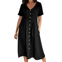 Baycosin ženske pamučne posteljine haljine ljetne duge haljine sa džepovima