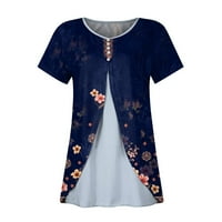 Feternalne majice za žene kratki rukav vrhovi Dressy ljetni ležerni otisnuti V-izrez nepravilni bluze