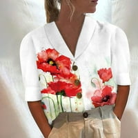 Summer Clearsance zzwxwb majice kratkih rukava za žene Žensko casual dugme ovratnika Vintage cvijet