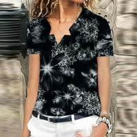 Ženski pulover V izrez Ležerne ljetne majice kratkih rukava tiskani vrhovi crne s