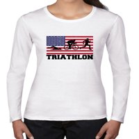 Olimpijski - triatlon - zastava - silueta ženska majica dugih rukava s dugim rukavima