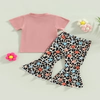 Stoljetna djeca djevojačke djevojke ljetne odjeće Pismo Ispis majica kratkih rukava kravlje leopard ispisuju hlače za hlače