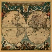 Nova i tačna karta Svjetskog postera Print Johannes Blaeu