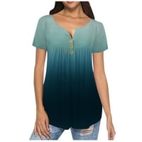 Košulje za žene plus veličine gradijent V-izrez kratkih kratkih majica zeleni xl