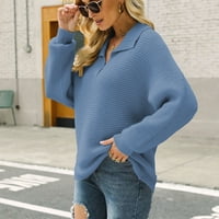 Ženske zbojene čišćenja pulover Dukseli Ležerne modne dugih rukava, džemper sa spuštenim pulover, džemper od pulover, pleteno odjeće nebo plavo s