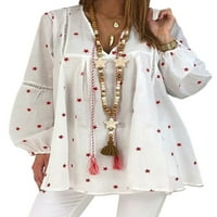 Dame Tops V izrez Košulje dugih rukava Ženska elegantna tunika Majica Holiday White 3xl