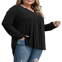 Ženska plus veličina Henley košulja dugih rukava Henley V izrez TUNIC TUGHOD UP PLANIRANE BLOUZE majice