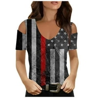 Yyeselk 4. jula Ženski bluze Ležerne prilike bez ramena kratkih rukava seksi V-izrez udobne košulje