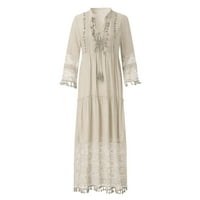 Stabilne ljetne haljine za žene modne casual boemske velike veličine V-izrez čvrste boje čipke tassel duga haljina bež, l