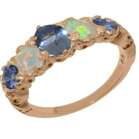 Britanci napravio je 10k ružični zlatni prsten s prirodnim tanzanitetnim i opalnim ženskim prstenom - Opcije veličine - veličina 7.25