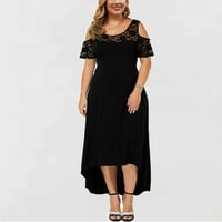 Haljine za prodaju za žene plus veličine kratkih rukava Čvrsta boja čipkaste patchwork haljina okrugla