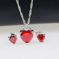 Uloveido Crvena kristalna ogrlica i naušnice, simulirani rubni kamen rođenja Obećaj vjenčani angažman nakit set za žene Girls BME53-crvena
