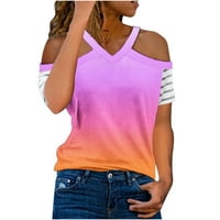 Ženska kaša patchwork labav komfej gornjeg care casual košulja Ljeto hladno ramene rukave Trendy V majice