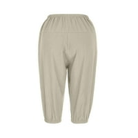 Usmixi obrezane pantalone za žene casual čvrste pamučne posteljine hlače ljetne elastične struke prave