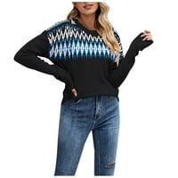 Buigttklop Vrijeme i TRU džemperi za žene čišćenje Žene Ležerne prilike Retro boja Kontrastni ispis pletenja dugih rukava okrugli džemper s okruglim